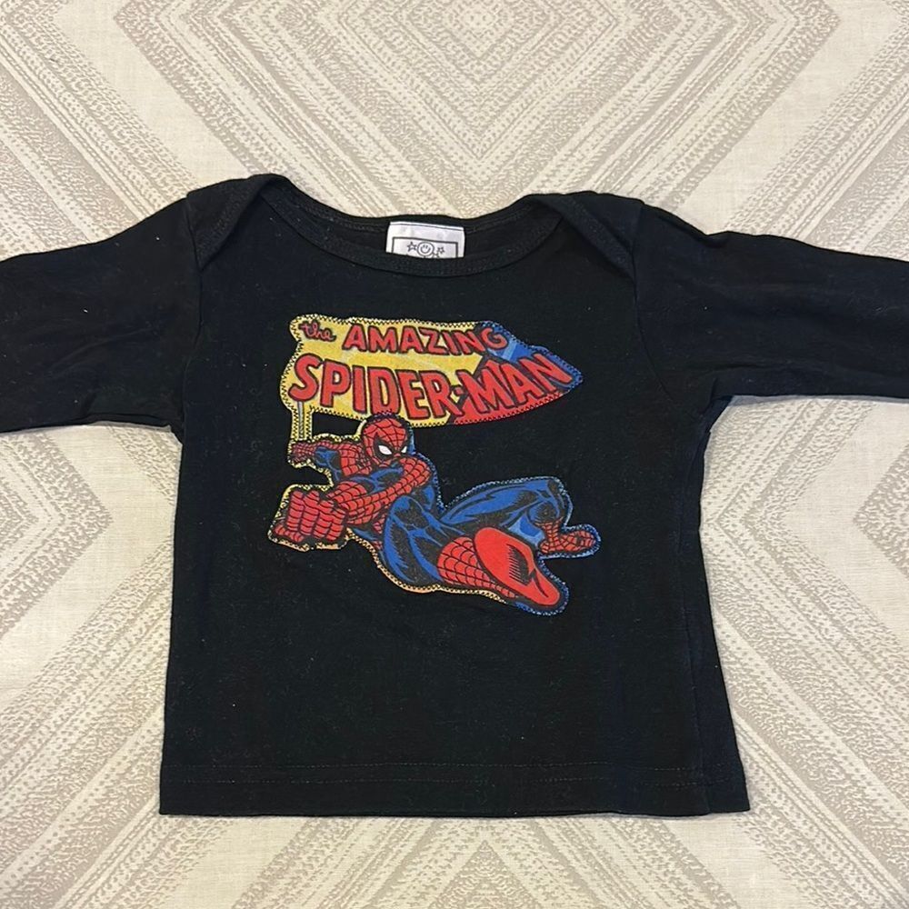 Tee-Hee Baby Boys Marvel Spider-Man Appliqué Black L/S Shirt - Size 6-12 months